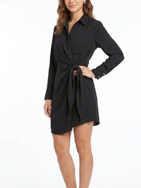 Forever 21 Black Short Wrap Shirt Dress Long Sleeve NWT Collared Size Large